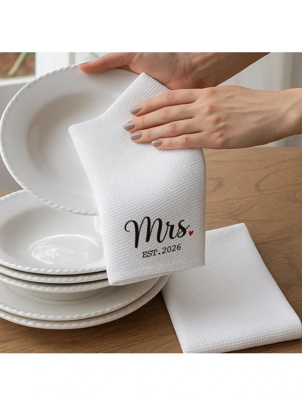 Kitchen Hand Towels - White with Black Mr. & Mrs. 2026